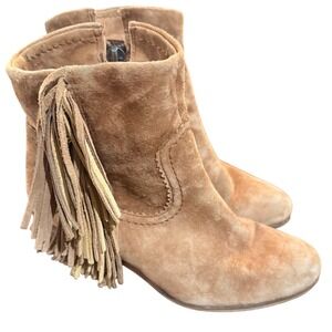 Sam Edelman Louie Western Fringe Ankle Boots Suede Womens 7.5 Tan Boho Cowgirl